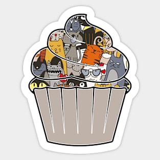 Pop Art Cupcake Pastry Lover Baked Goods Cute Cats Pattern Sticker